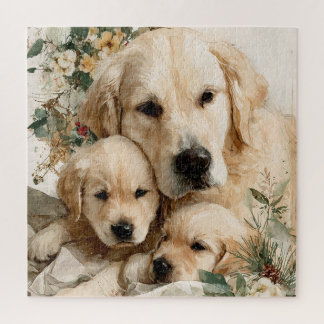 Puzzle Golden Retriever Family Puppies Vintage Christmas