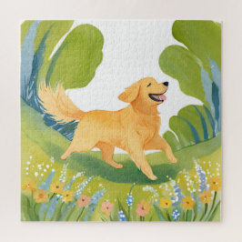 Puzzle Golden Retriever Feliz | Pintura Ligera de Acuarel