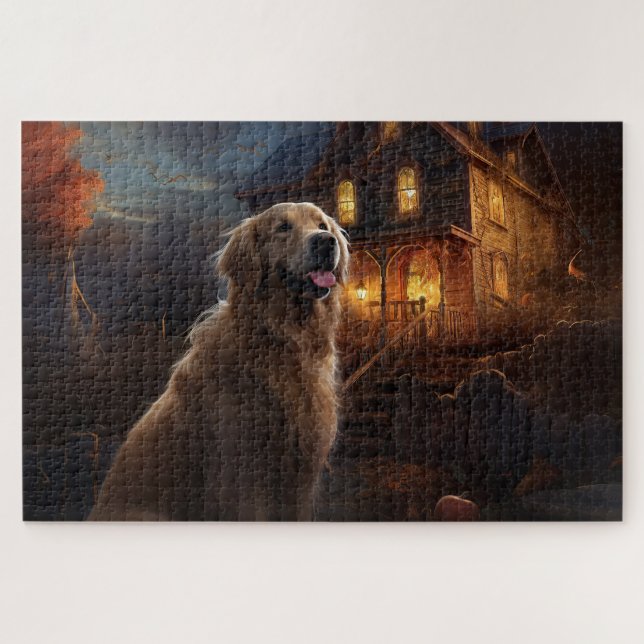 Puzzle Golden Retriever Halloween Aterrador (Horizontal)