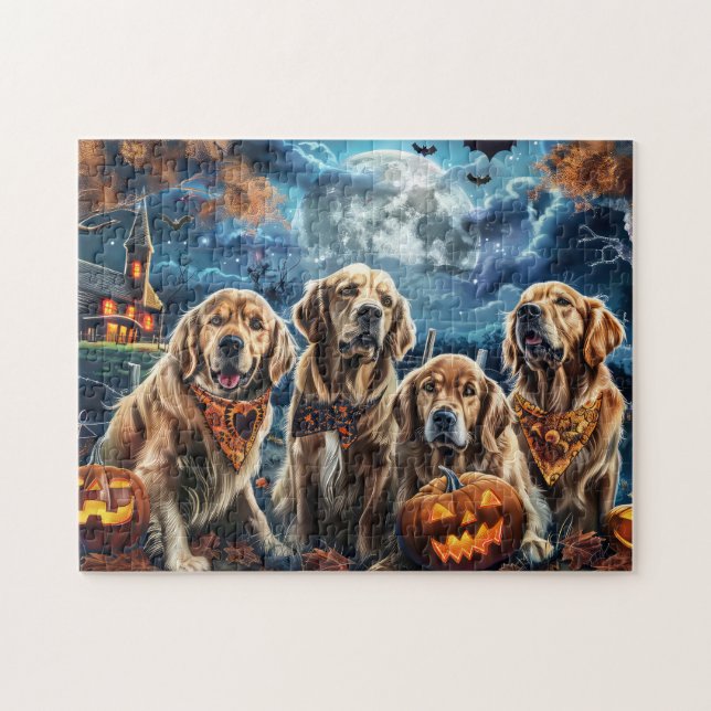 Puzzle Golden Retriever Halloween Espeluznante  (Horizontal)