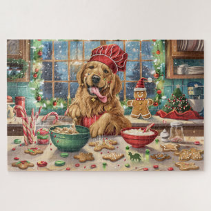 Puzzle Golden Retriever Holiday Baking: Navidades festivo