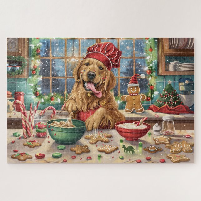 Puzzle Golden Retriever Holiday Baking: Navidades festivo (Horizontal)