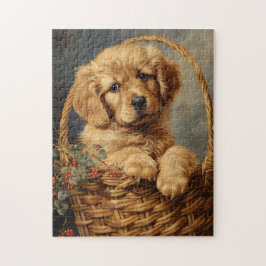 Puzzle Golden Retriever Puppy en una cesta