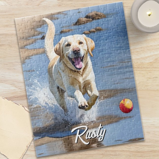 Puzzle Golden Retriever Recoge Agua Acuarela Perro de Pla (Golden Retriever Fetch Watercolor Beach Dog Jigsaw Puzzle)