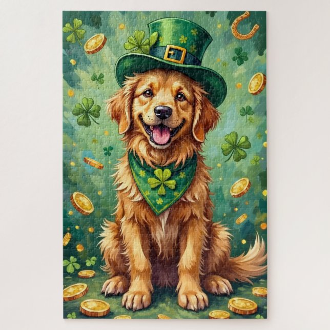 Puzzle Golden Retriever St Patrick’s Day Lucky Dog (Vertical)