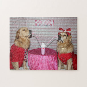 Puzzle Golden Retriever Strawberry Milkshake