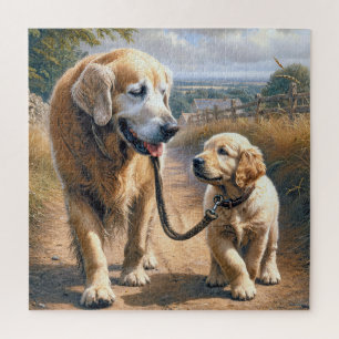 Puzzle Golden Retrievers Caminando por un Camino Rural