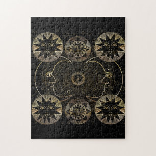 Puzzle Golden Sun Moon Stars Arte de astronomía celestial