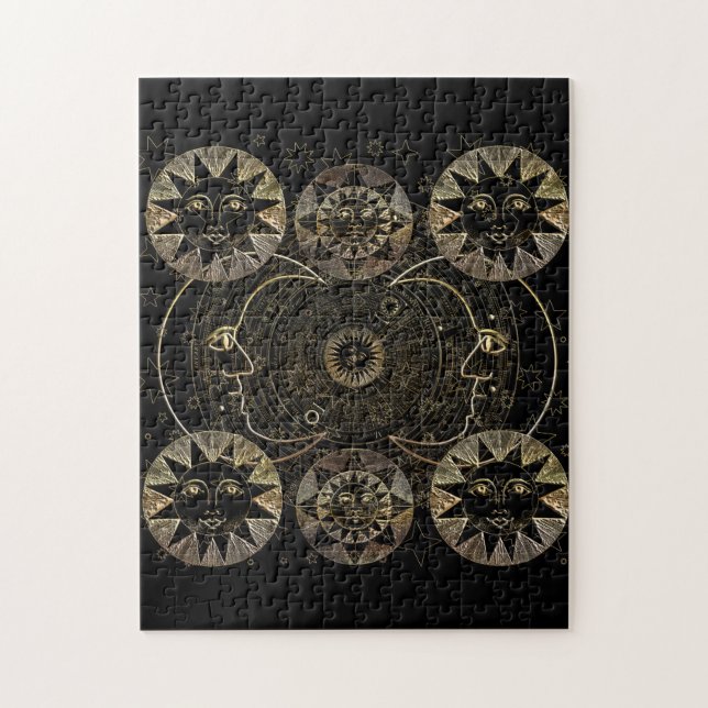 Puzzle Golden Sun Moon Stars Arte de astronomía celestial (Vertical)