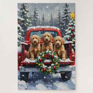 Puzzle Goldendoodle Navidad Camión Rojo Fiesta