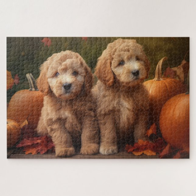 Puzzle Goldendoodle Puppy Autumn Delight Pumpkin (Horizontal)