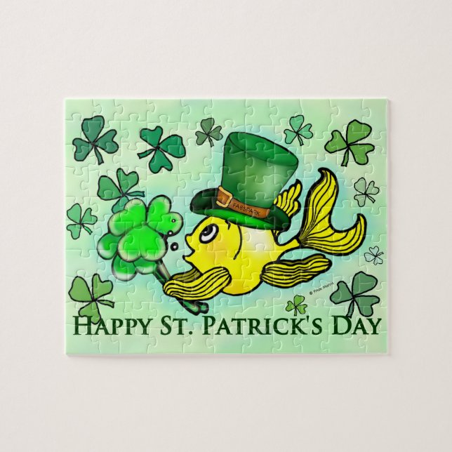 Puzzle Goldfish y tréboles verdes del leprechaun de St (Horizontal)