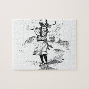 Puzzle Golf Chica Golfing Vintage Art