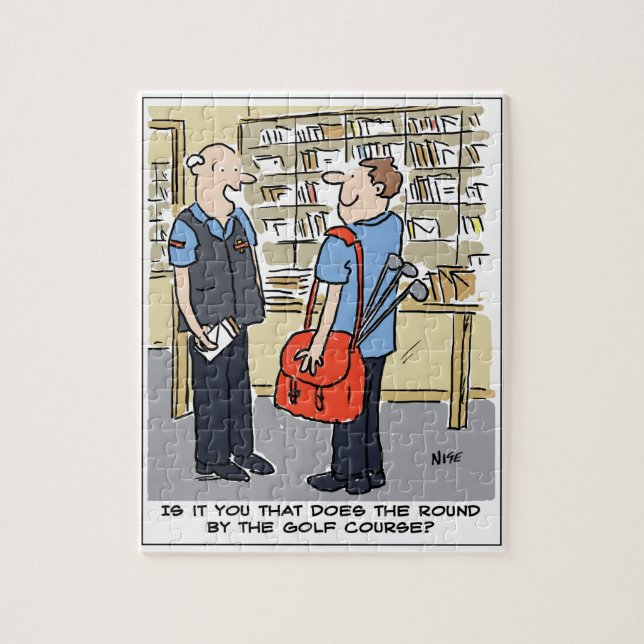 Puzzle Golf Loving Postman Cartoon (Vertical)