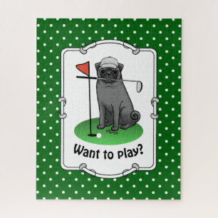 Puzzle Golf Pug Playing Golf (black) Cute Dog Funny