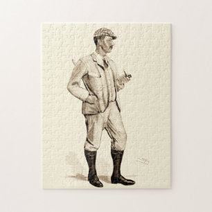 Puzzle Golfer de época con tubos de tabaco y botas