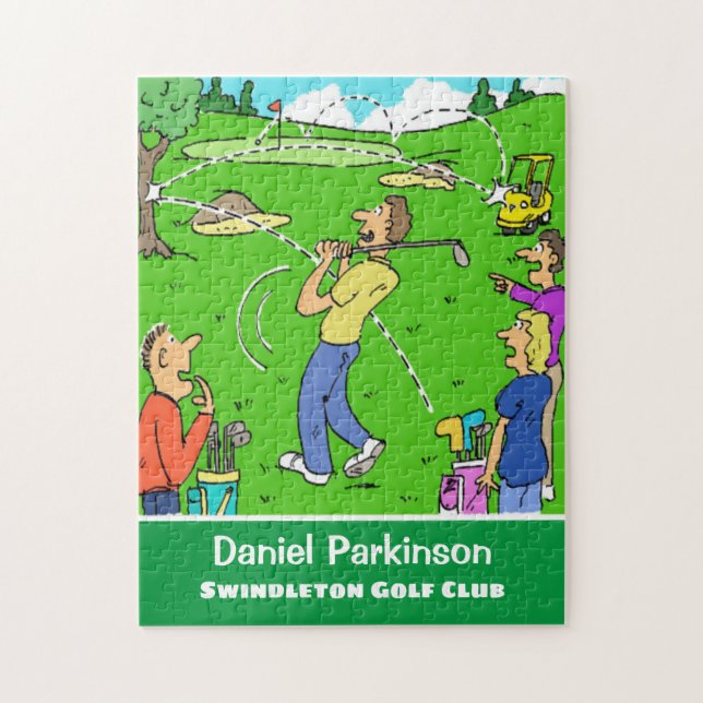 Puzzle Golfer's Lucky Golf Shot Cartoon (Vertical)