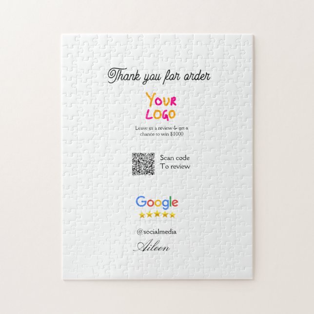 Puzzle Google review business logo website scan QR code (Vertical)