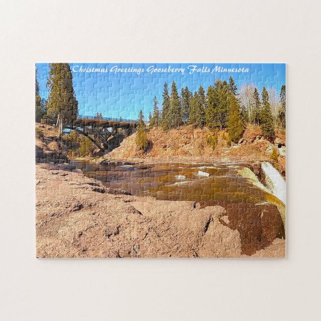 Puzzle Gooseberry Falls Minnesota Saludos navideños (Horizontal)