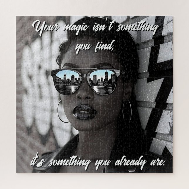 Puzzle Gorgeous Woman in City with Sunglasses and Quote (Vertical)