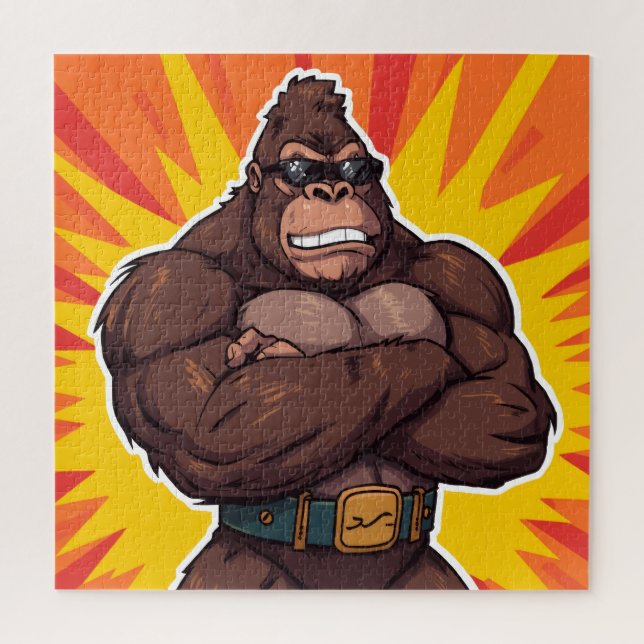 Puzzle Gorilla Bodybuilder Weight Lifter Pop Art Cartoon (Vertical)