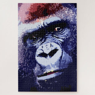 Puzzle Gorilla Face Blue Pop Art