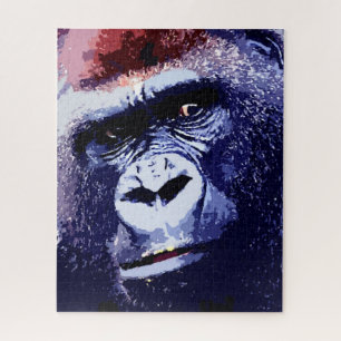 Puzzle Gorilla Face Blue Pop Art