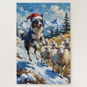 Puzzle Gorra de Border Collie arreando bolas de nieve de 