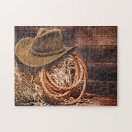 Puzzle Gorra de cowboy rústico Rope Hay Photo