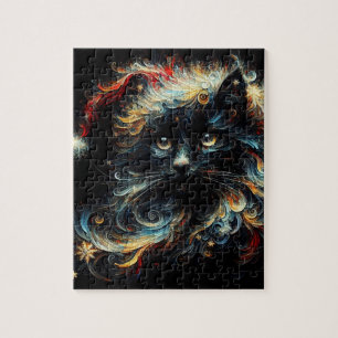 Puzzle Gorra de Navidades de gato negro capo largo y capr
