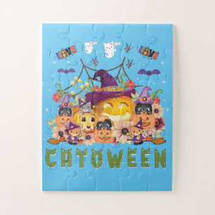 Puzzle Gorra morado divertido Catoween, calabaza Naranja