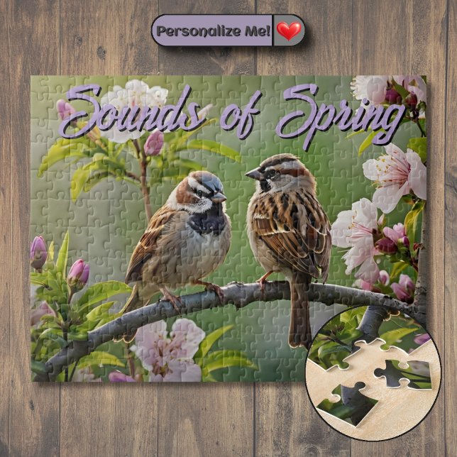 Puzzle Gorriones de primavera personalizables (Customizable Spring Sparrows Jigsaw Puzzle)