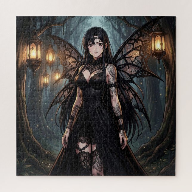 Puzzle Gothic Anime Fairy Girl in Enchanted Forest (Vertical)