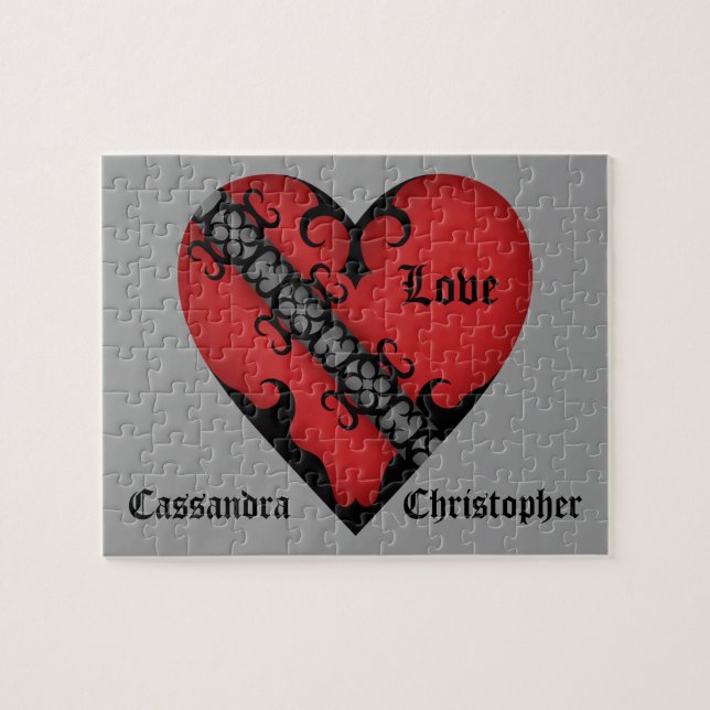 Puzzle Gótico romántico de corazón rojo medieval personal (Horizontal)