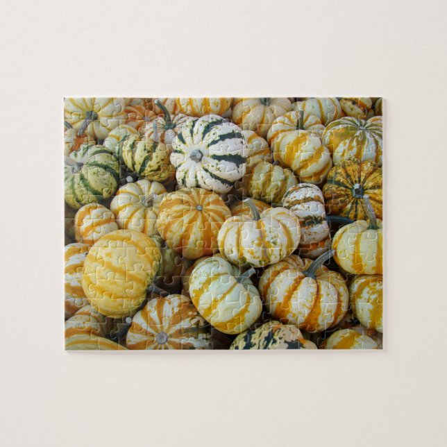 Puzzle Gourdes de cosecha de otoño verde y naranja (Horizontal)