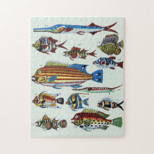 Puzzle Grabado Antiguo de Historia Natural de Peces Exóti