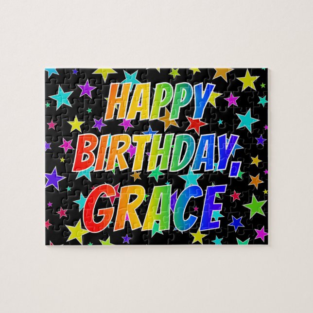 Puzzle "GRACE" Nombre, Diversión "FELIZ CUMPLEAÑOS" (Horizontal)