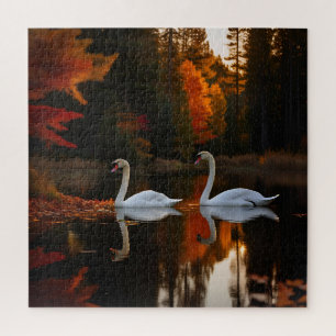 Puzzle Graceful White Swans Gliling a lo largo del estanq