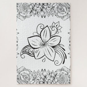 Puzzle Gracia de Pétalo Monocromo – Floral Minimalista