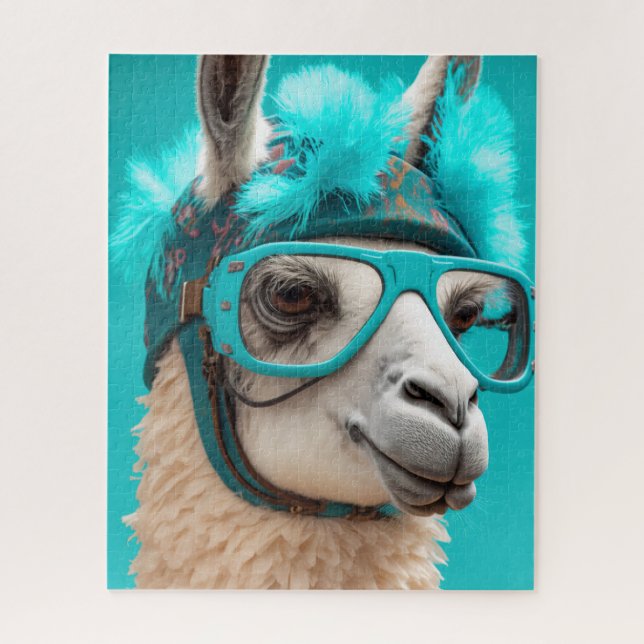 Puzzle Graciosa Llama Alpaca Cute Animales Gorras Gafas (Vertical)