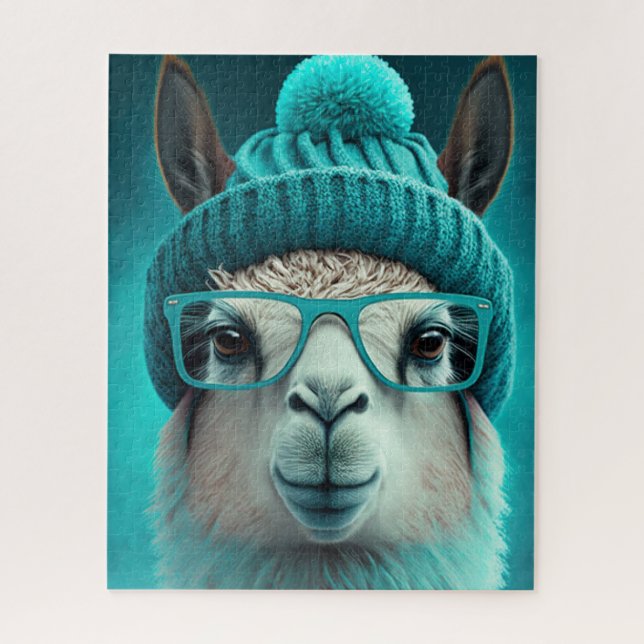 Puzzle Graciosa Llama Alpaca Cute Animales Gorras Gafas (Vertical)