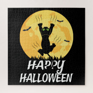 Puzzle Graciosa luna de gato negro feliz Halloween