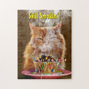 Puzzle Gracioso Gato Cranky Con Pastel De Cumpleaños Fun