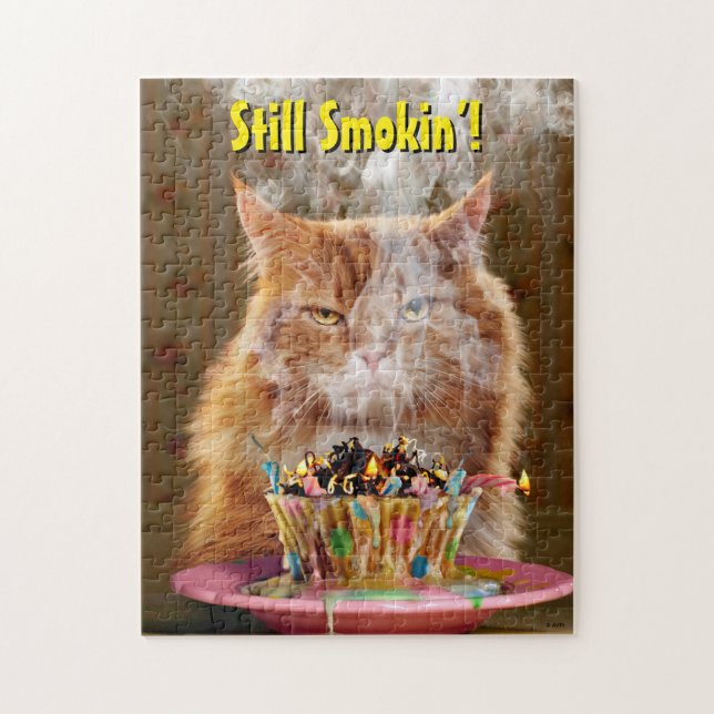 Puzzle Gracioso Gato Cranky Con Pastel De Cumpleaños Fund (Vertical)