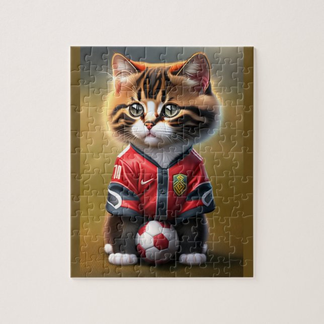 Puzzle Gracioso gato lindo con bolas de fútbol (Vertical)