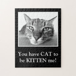 Puzzle Gracioso gato Pun inteligente Gatito negro y blanc