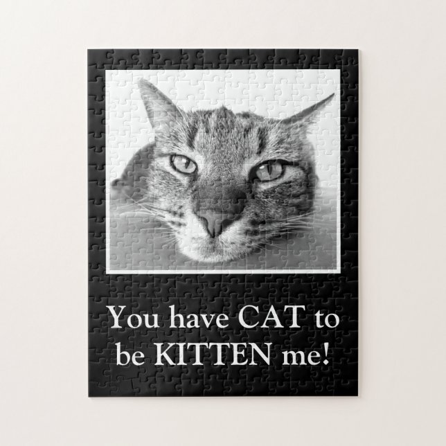 Puzzle Gracioso gato Pun inteligente Gatito negro y blanc (Vertical)