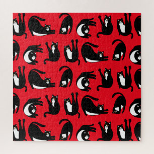 Puzzle Gracioso Gato Rojo Negro