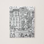 Puzzle Gracioso Gatos Ciudad Detallada Color blanco negro<br><div class="desc">Diseño en blanco y negro para el colorido relajante,  pintoresco y acogedor pueblo con casas y lindos gatos,  encontrar y colorear todos los gatos que se esconden en esta ciudad. Este rompecabezas funcionaría bien como un regalo para un amante del gato.</div>