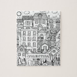 Puzzle Gracioso Gatos Ciudad Detallada Color blanco negro